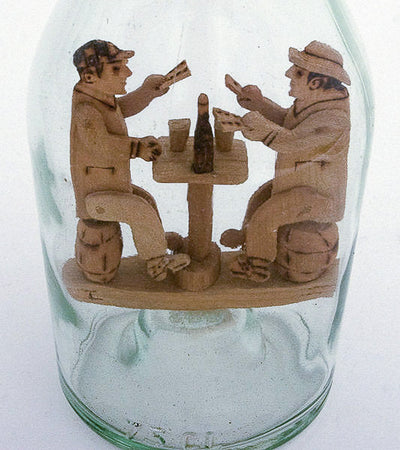 Articulated Wood Card Players in a Bottle
