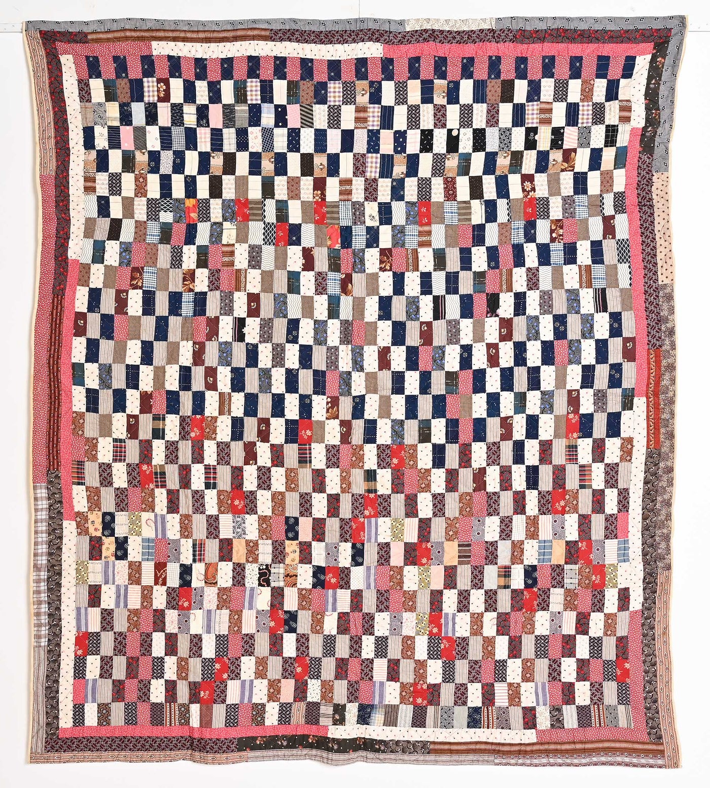 19th Century Calico One Patch Rectangles Quilt from Pennsylvania measuring 64" x 70".