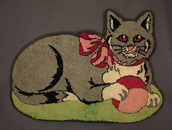 Cat Hooked Rug: Circa 1940; Pennsylvania