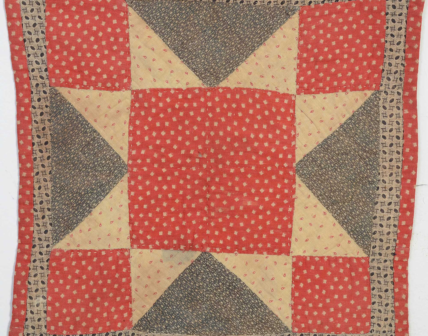 Center view of 19th century Evening Star Doll Quilt.