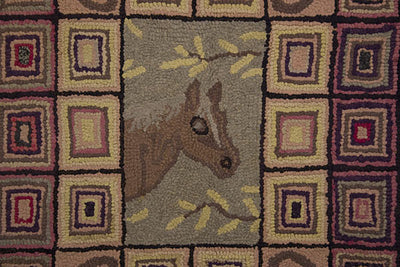Horsehead and Good Luck Horseshoes Hooked Rug