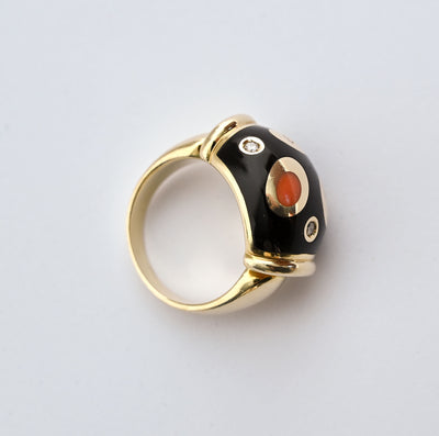 Asch Grossbardt Gold Ring with Black Onyx, Coral, Diamond and Mother of Pearl.
