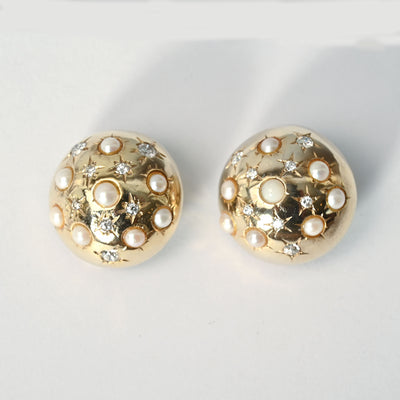 Retro Gold Earrings with Pearls and Diamonds