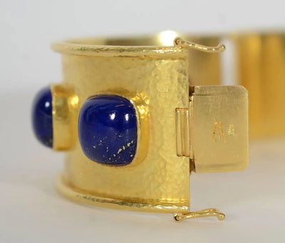 Elizabeth Locke Lapis Lazuli Wide Gold Bracelet