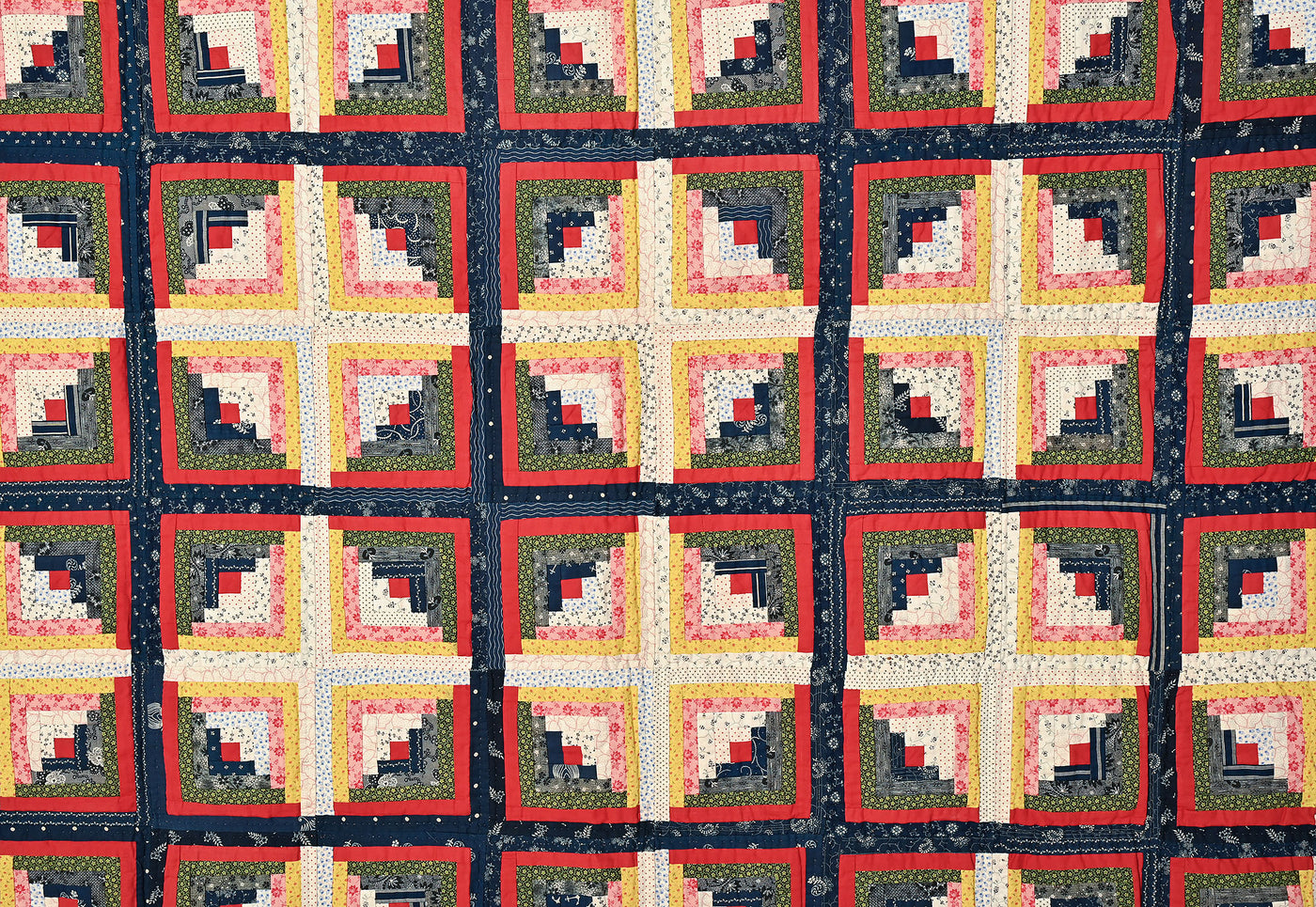 Light and Dark Calico Log Cabin Quilt