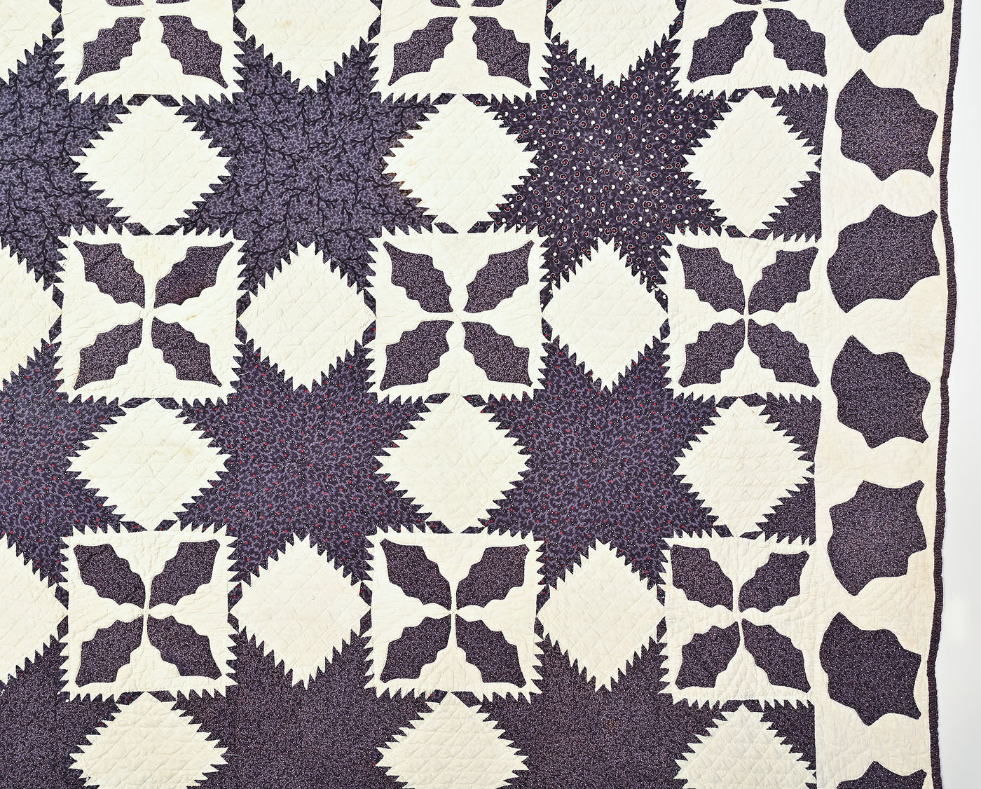 Feathered Stars Quilt in unusual Purple Calico Fabrics