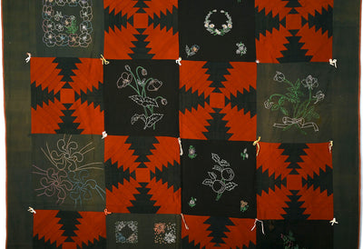 Wool Log Cabin Quilt with  Embroidery