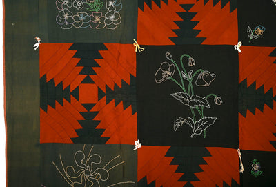 Wool Log Cabin Quilt with  Embroidery