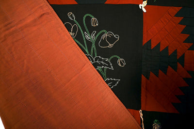 Wool Log Cabin Quilt with  Embroidery