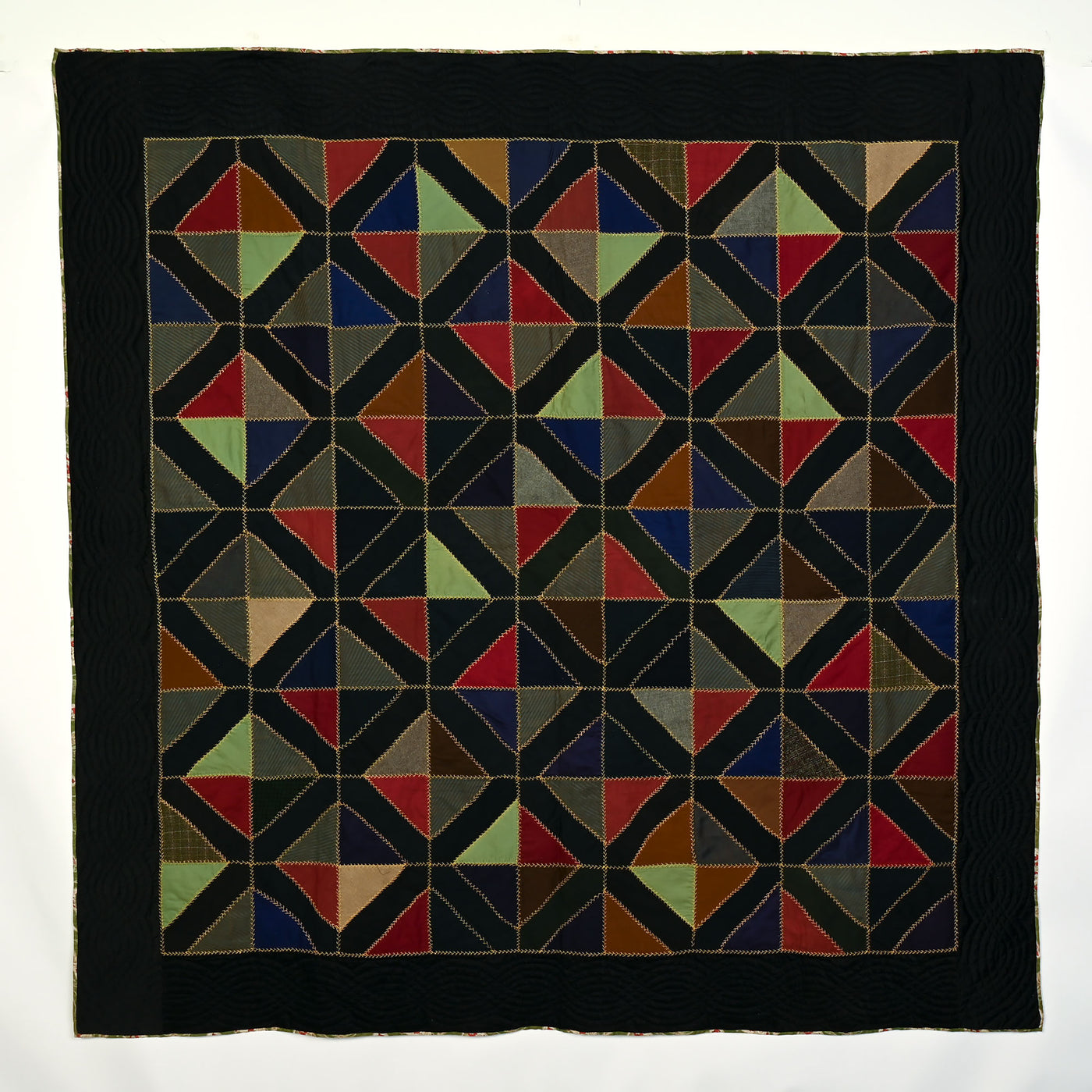 Light and Dark Diamonds Quilt with Embroidery