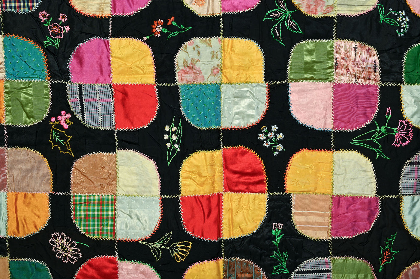 Satin Circles Quilt with Embroidery dated 1899