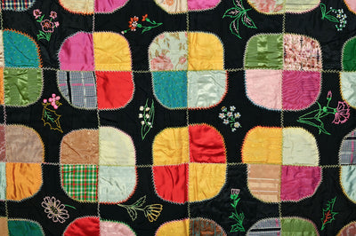 Satin Circles Quilt with Embroidery dated 1899