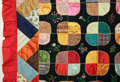 Satin Circles Quilt with Embroidery dated 1899