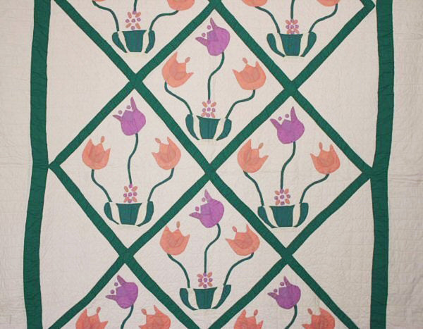 Tulip Bowl Quilt: Circa 1930; Pennsylvania
