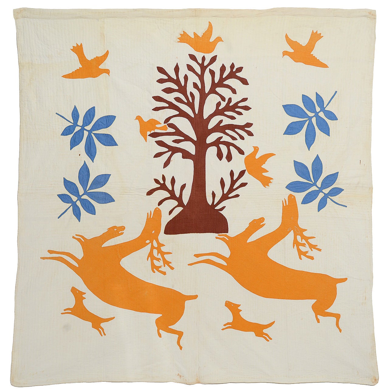 Stag and Hounds Folk Art Quilt: Circa 1870; Pennsylvania