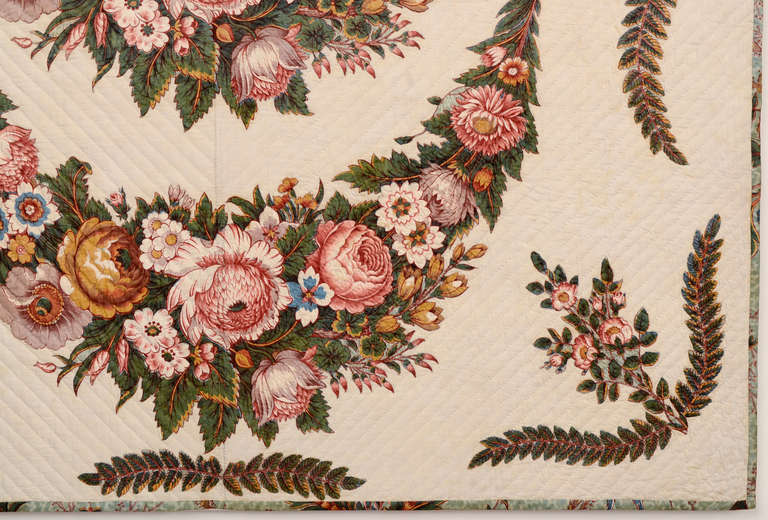 Bottom right corner of Chintz Broderie Perse Crib Quilt.