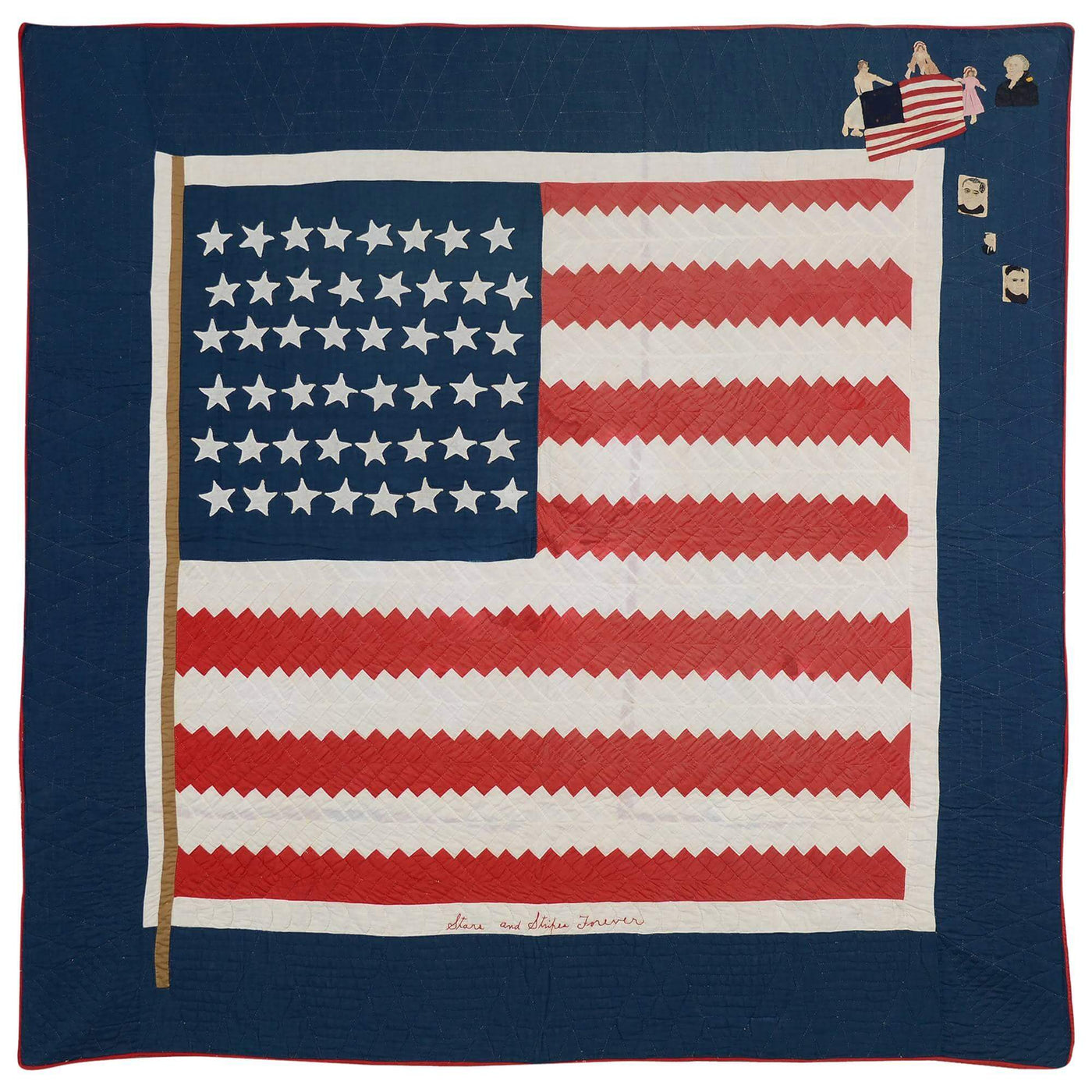 1922 Patriotic American Flag Quilt Titled "Stars and Stripes Forever"