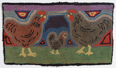 Roosters Hooked Rug: Circa 1930; Pennsylvania