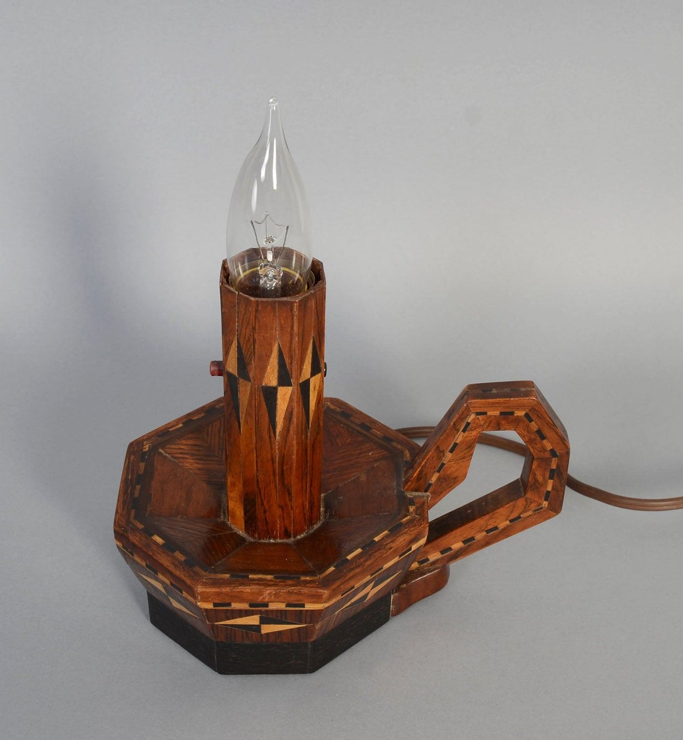 1435825-20thc-inlaid-wood-candlestick-lamp-1-top-angle