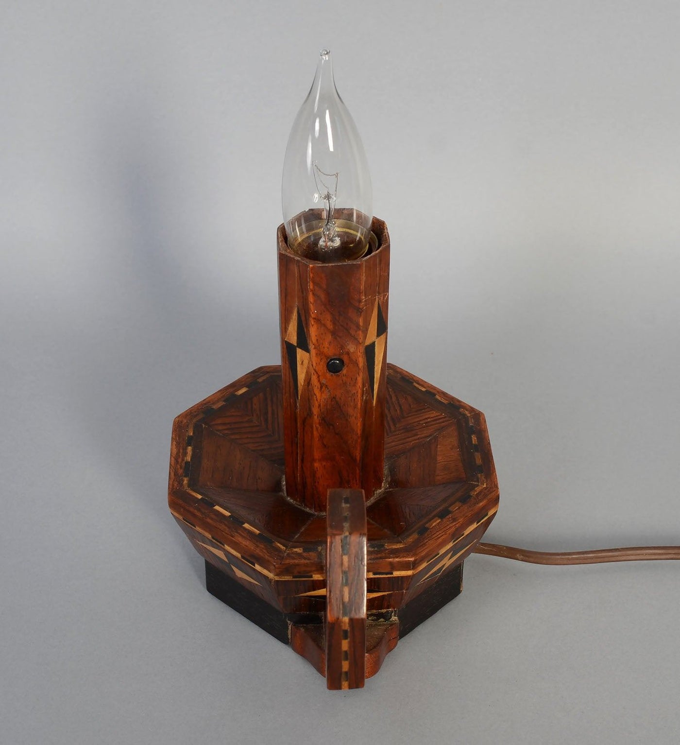 1435825-20thc-inlaid-wood-candlestick-lamp-2-back-view