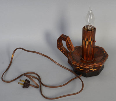 1435825-20thc-inlaid-wood-candlestick-lamp-with-cord
