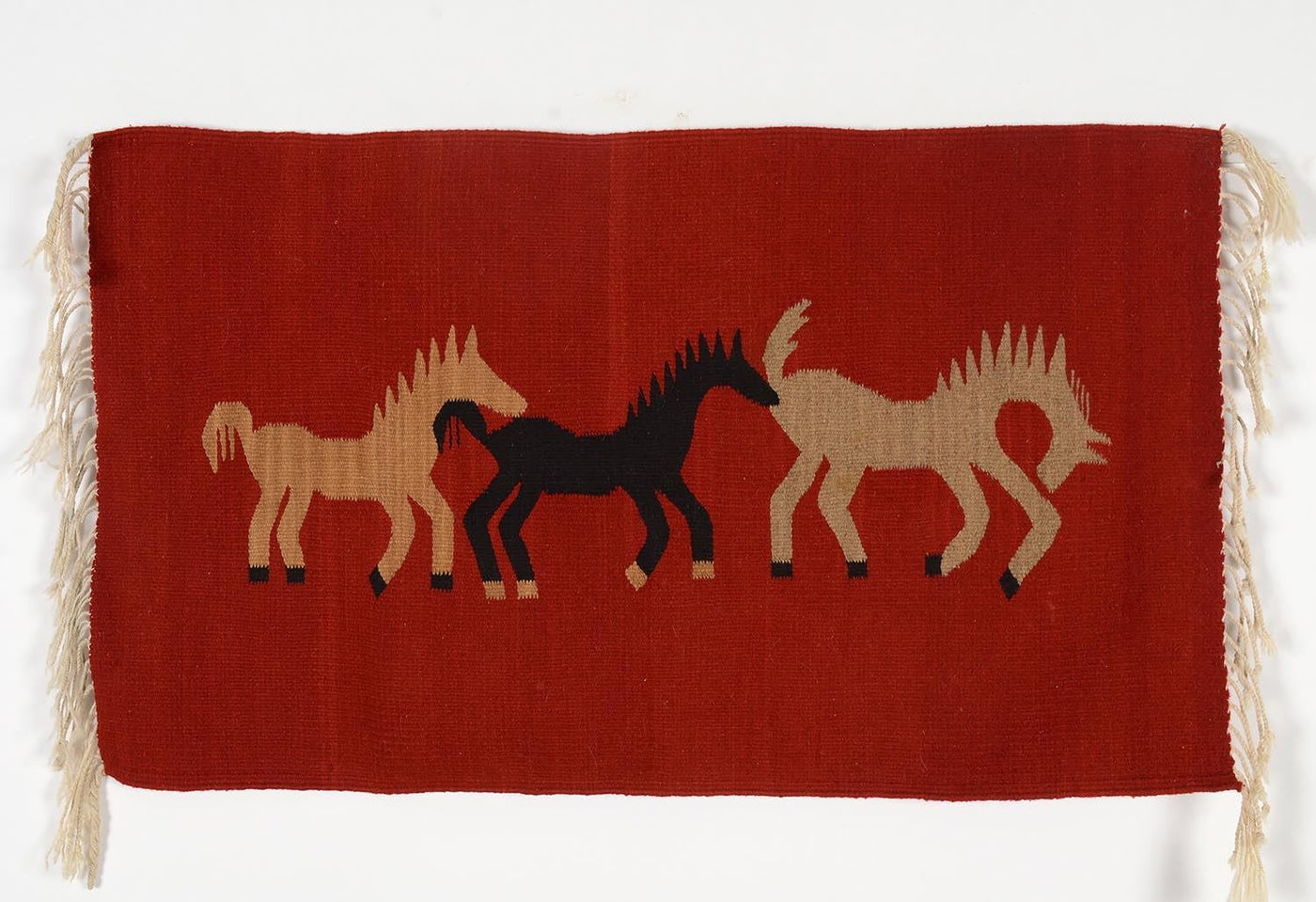Horses Handwoven Rug: Circa 1950 - Stella Rubin Antiques