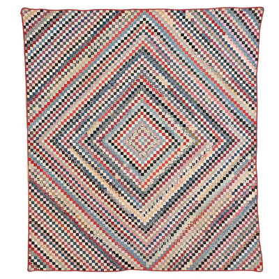 Antique "Trip Around The World Quilt" with diamond in square pattern made of tiny patches. Item #1451832 sold by Stella Rubin Antiques.