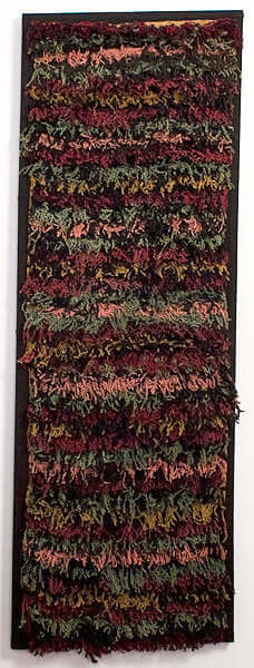 Front view of dark colored "Abstract Hooked Rug".