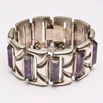 Antonio Pineda Sterling Silver bracelet with rectangular amethyst stones sold by Stella Rubin Antiques.
