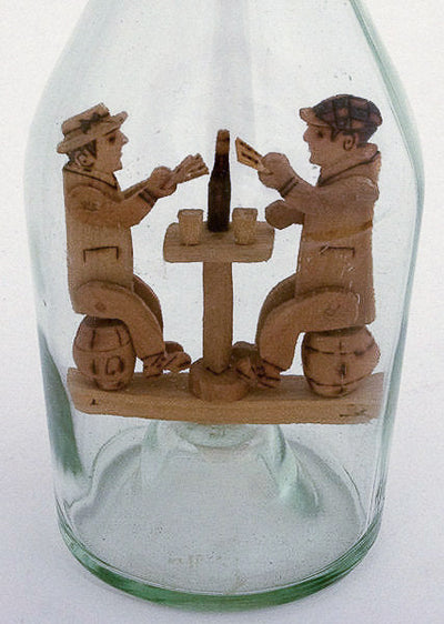 Articulated Wood Card Players in a Bottle
