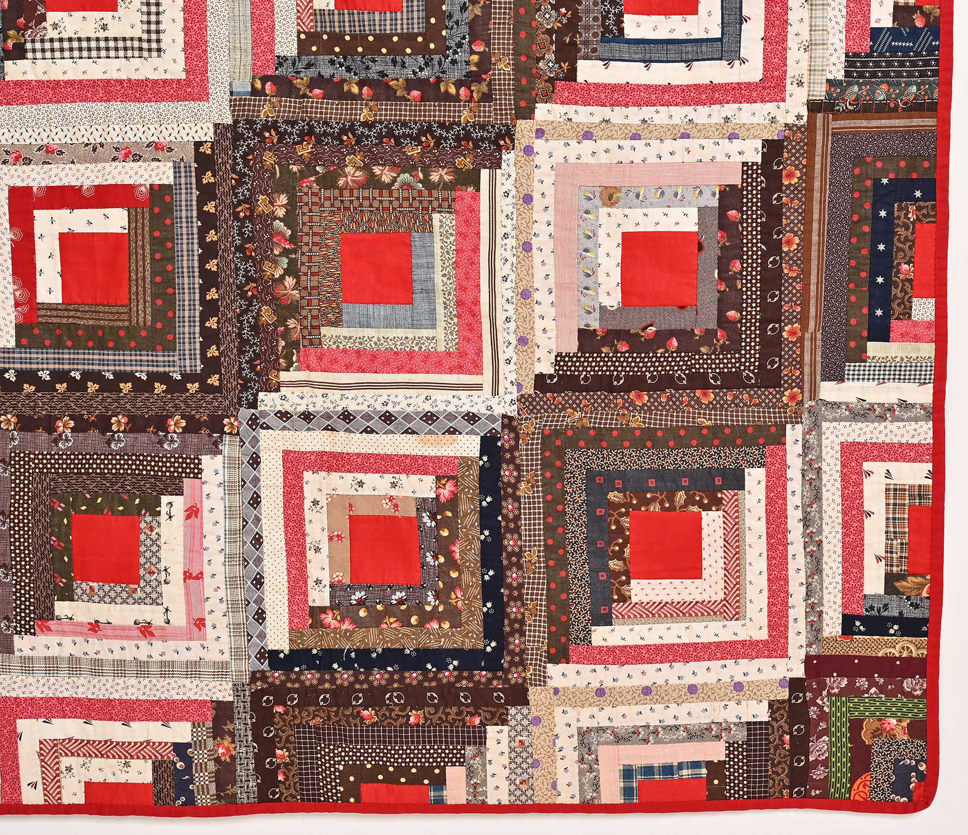 Bottom right border of 19th century Barn-raising Log Cabin Quilt.