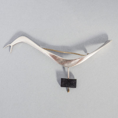 Betty Cooke modernist sterling silver bird shaped brooch.
