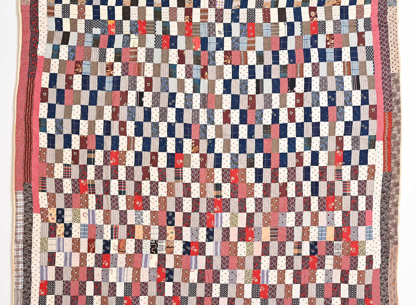 Center view of 19th Century Calico One Patch Rectangles Quilt.