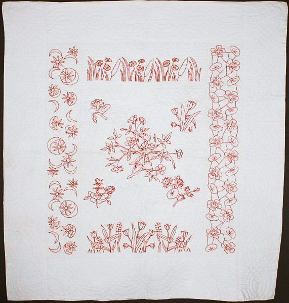 Embroidered-White-and-Red-Botanical-Crib-Quilt-Circa-1900-Pennsylvania-386094-1