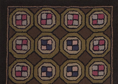 Four Patch in Hexagons Hooked Rug: Circa 1930