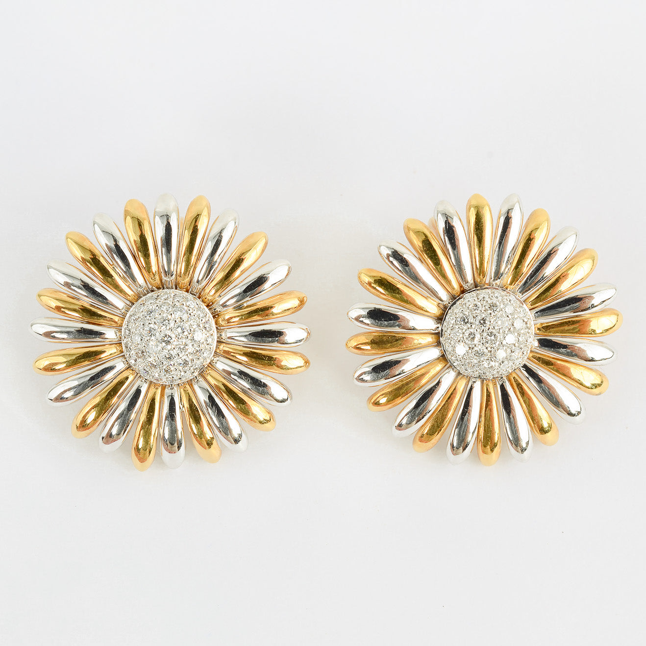 Antique Silver, Gold, and diamond Sunflower Earrings by Ashland & Co. 