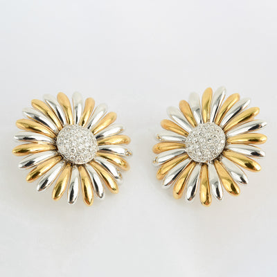 Silver & Gold Sunflower Earrings with diamond centers. 