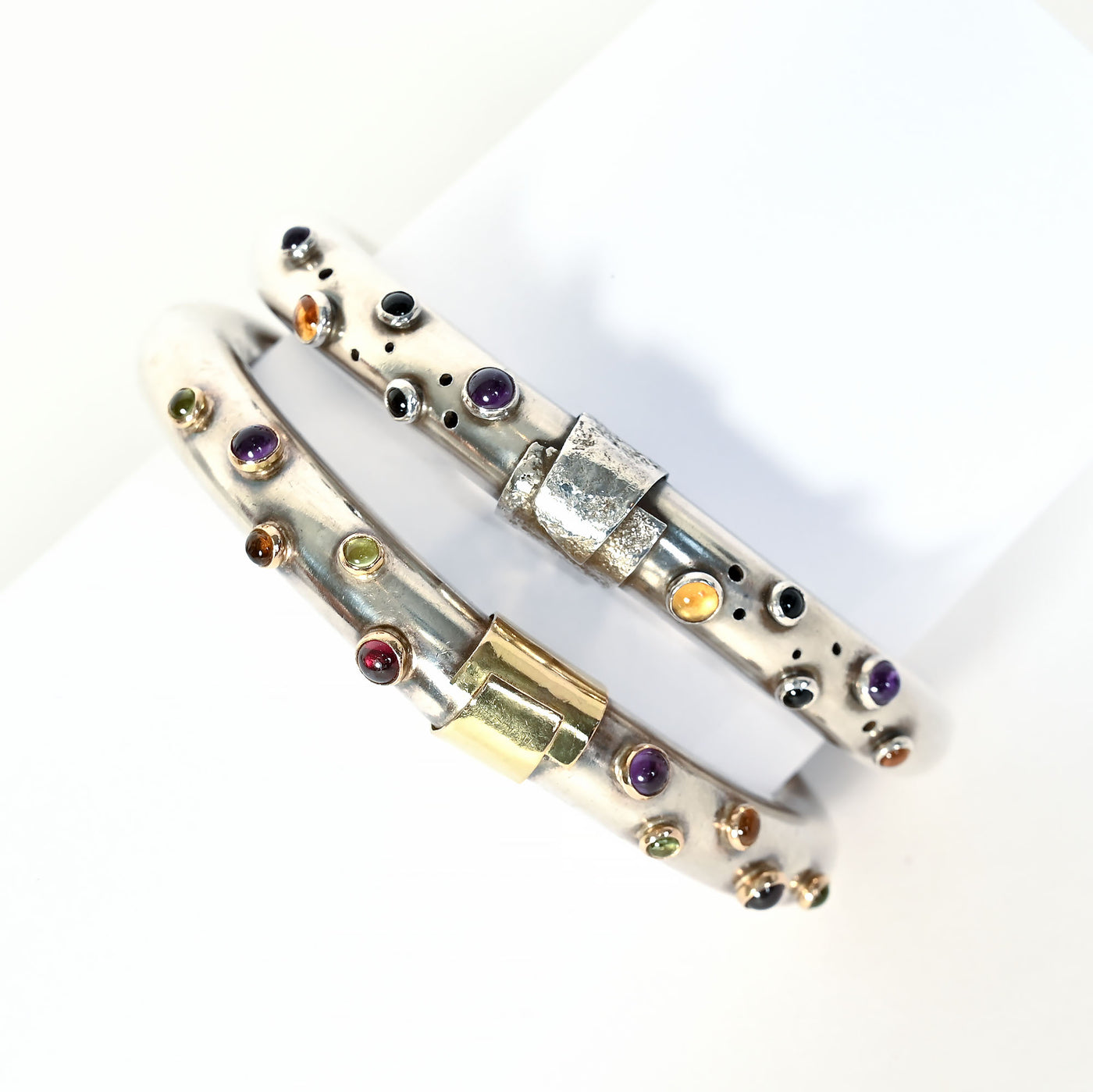 Silver and Gemstone Bangle Bracelets by Elizabeth Prior