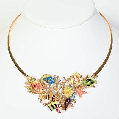 Enamel Fish and Coral Necklace