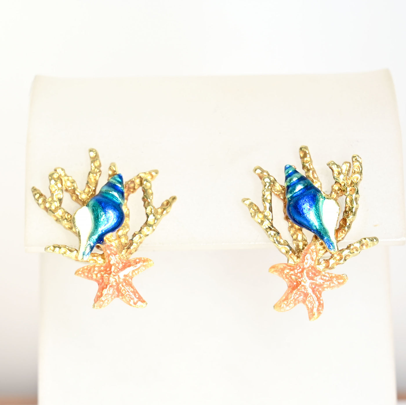 Enamel Shell, Coral and Starfish Earrings