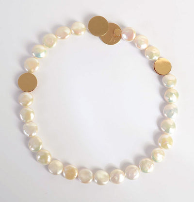 Betty Cooke Disc Pearl and Gold Medallion Choker Necklace