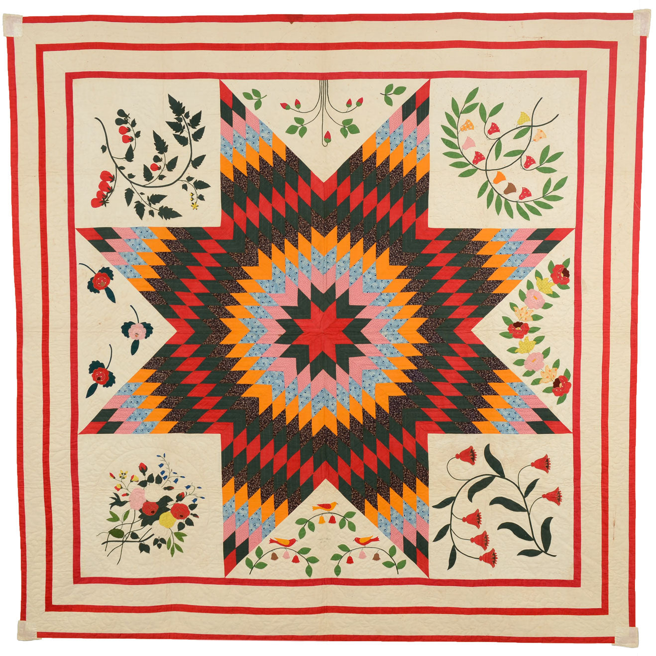 Lone Star Quilt with Applique: Dated 1857; Maryland