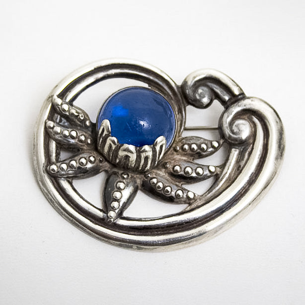 Los Castillo Sterling Silver Brooch with blue sea glass sold by Stella Rubin Antiques, item #799688.