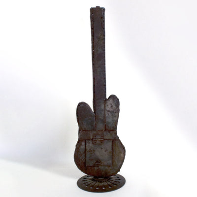 Back view of antique metal guitar made from assembled parts item #986376 sold by Stella Rubin Antiques.