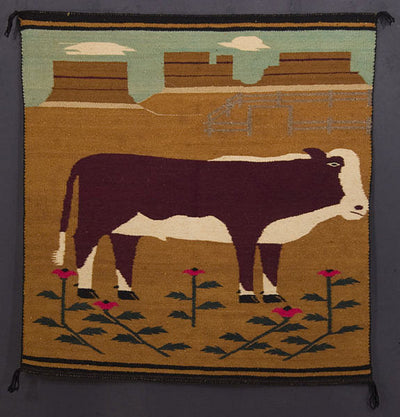 Navaho Woven Pictorial Rug with Cow