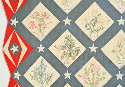Close up left border of quilt #1017 State Flowers Patriotic Quilt.