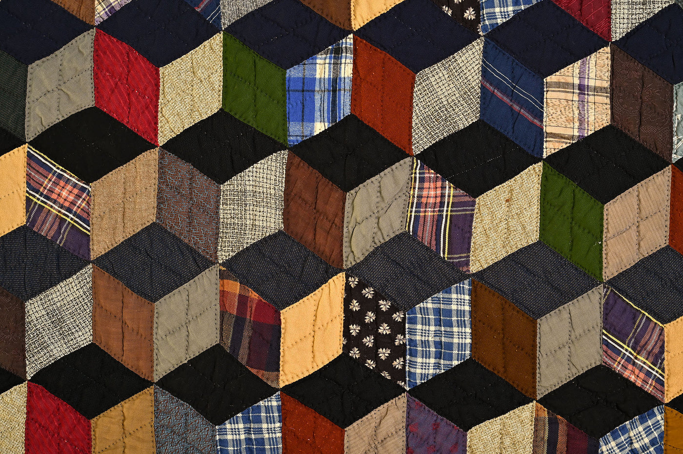 Mennonite Wool Tumbling Blocks Quilt
