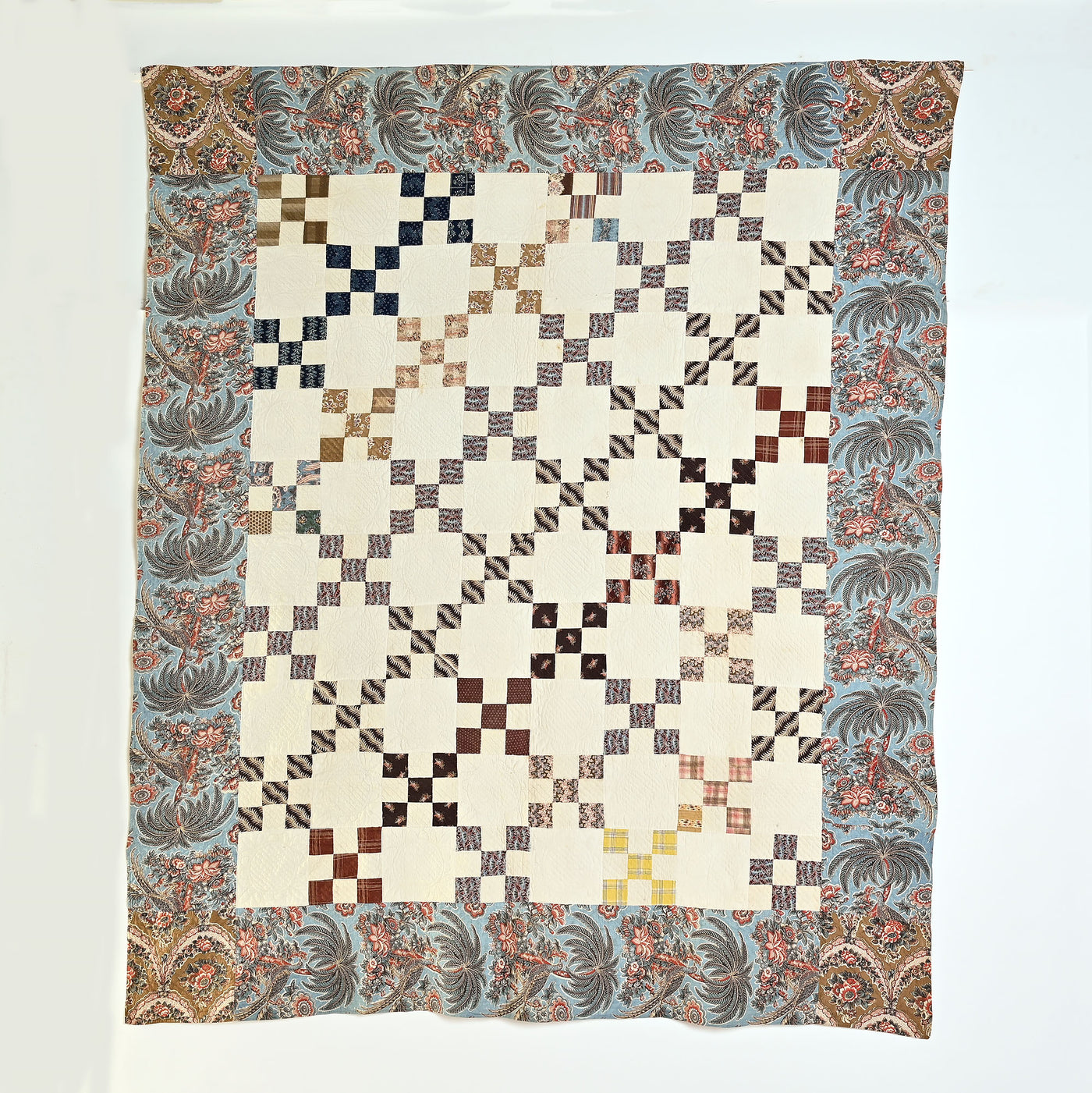 Chintz Nine Patch quilt with pastel colors #1023.
