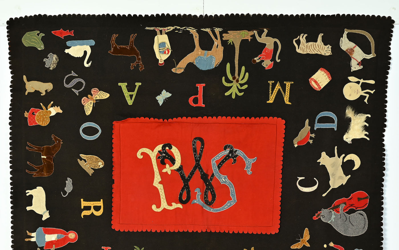 Whimsical Appliqued Table Mat with Animals: Circa 1880