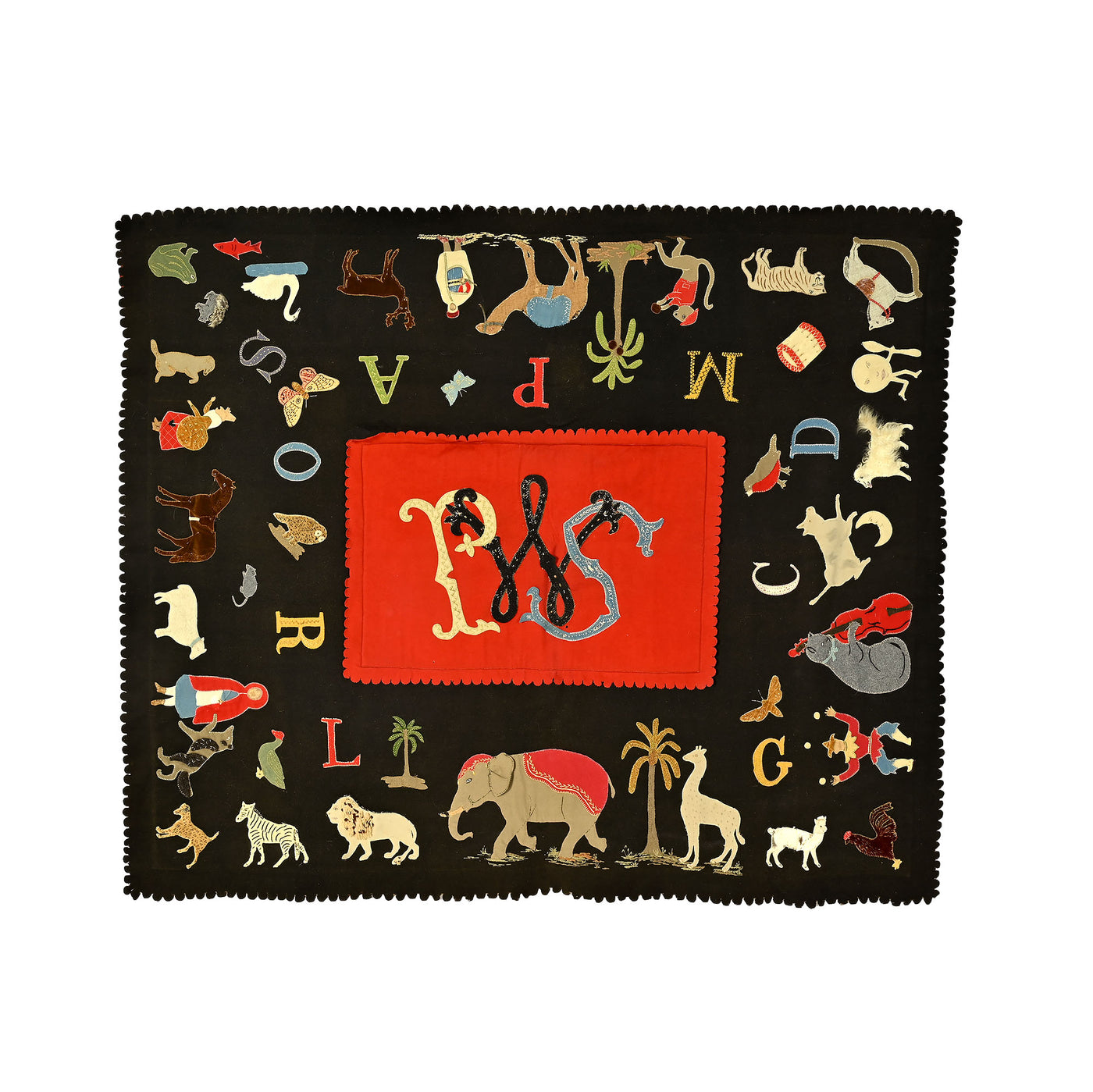 Whimsical Appliqued Table Mat with Animals: Circa 1880